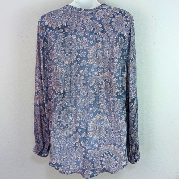 Lucky Brand Women Blue Paisly Print Long Sleeve Button Down Shirt Sz S - Picture 6 of 10